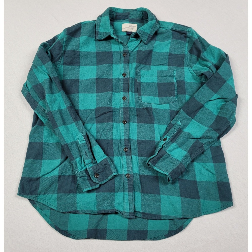 Universal Thread Women's Size S Teal Navy Buffalo Plaid Flannel Button-up Shirt
